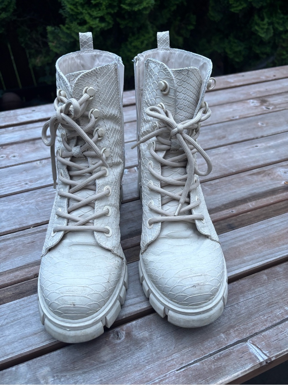 MIA Cream Alligator Scale Style Combat Boots